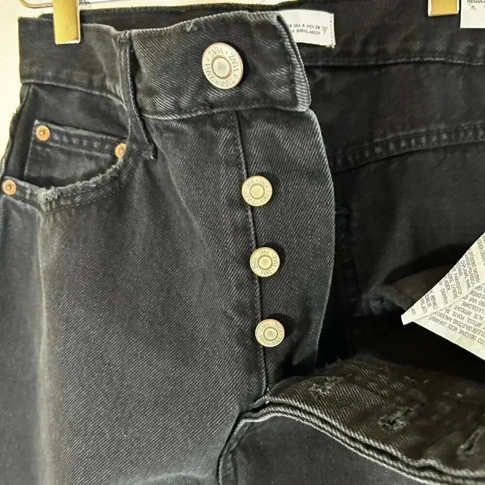 Zara Straight Fit Size 4 Button Fly Jeans Black Women Casual Business - Picture 7 of 8
